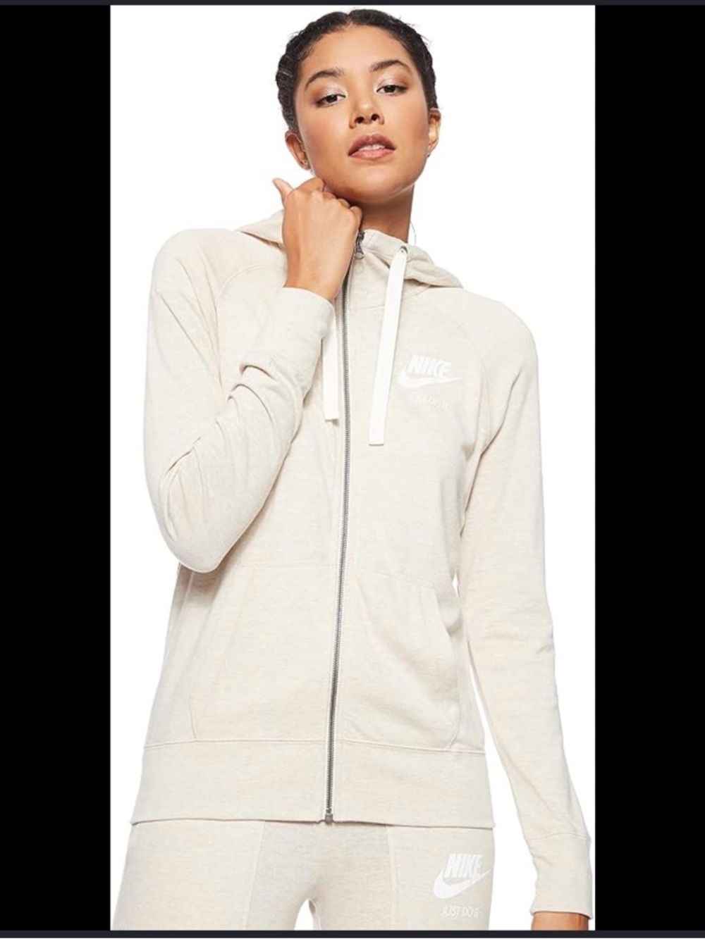 Nike Women's Cream Zip-Up Hoodie cream and white size small